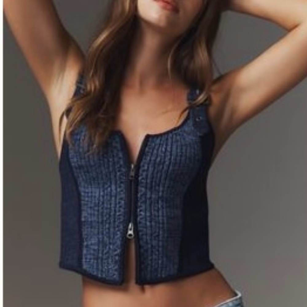 Pilcro Scoop Neck Zip Front Corset Sweater